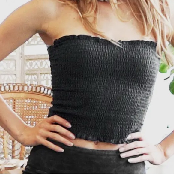 Charcoal Strapless Smocked Tube Top - Picture 1 of 2